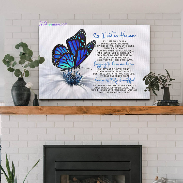 CAVA001 As I Sit In Heaven Blue Butterfly Memorial Canvas