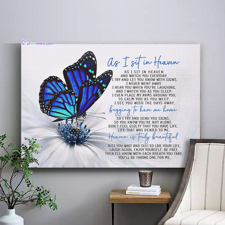 CAVA001 As I Sit In Heaven Blue Butterfly Memorial Canvas