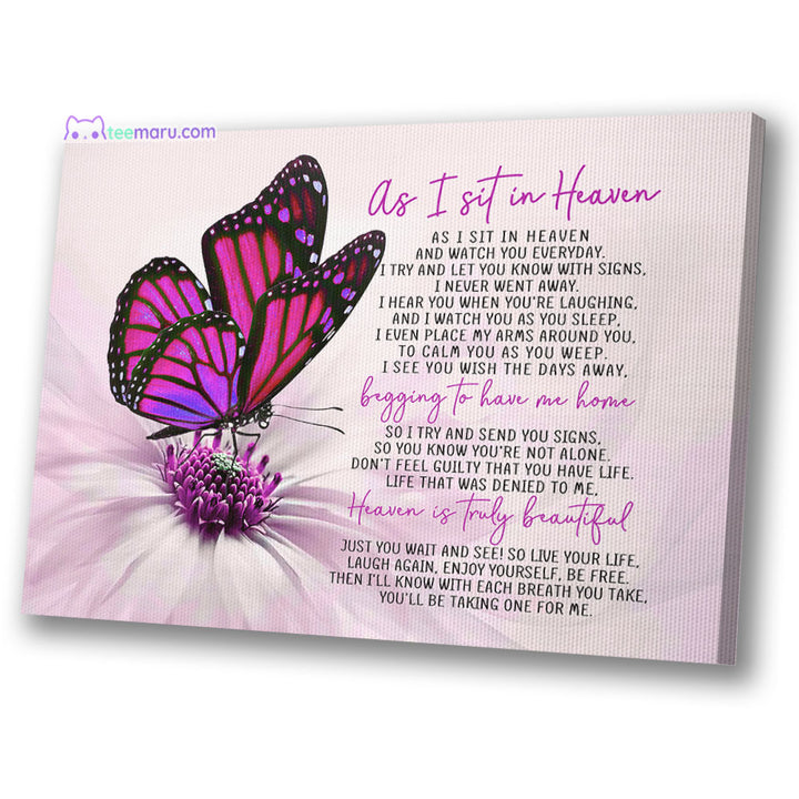 CAVA002 As I Sit In Heaven Pink Butterfly Memorial Canvas