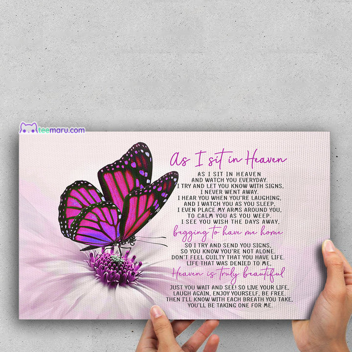 CAVA002 As I Sit In Heaven Pink Butterfly Memorial Canvas