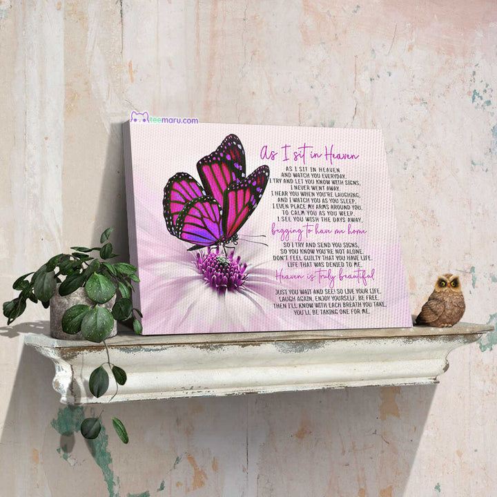 CAVA002 As I Sit In Heaven Pink Butterfly Memorial Canvas