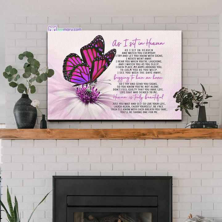 CAVA002 As I Sit In Heaven Pink Butterfly Memorial Canvas