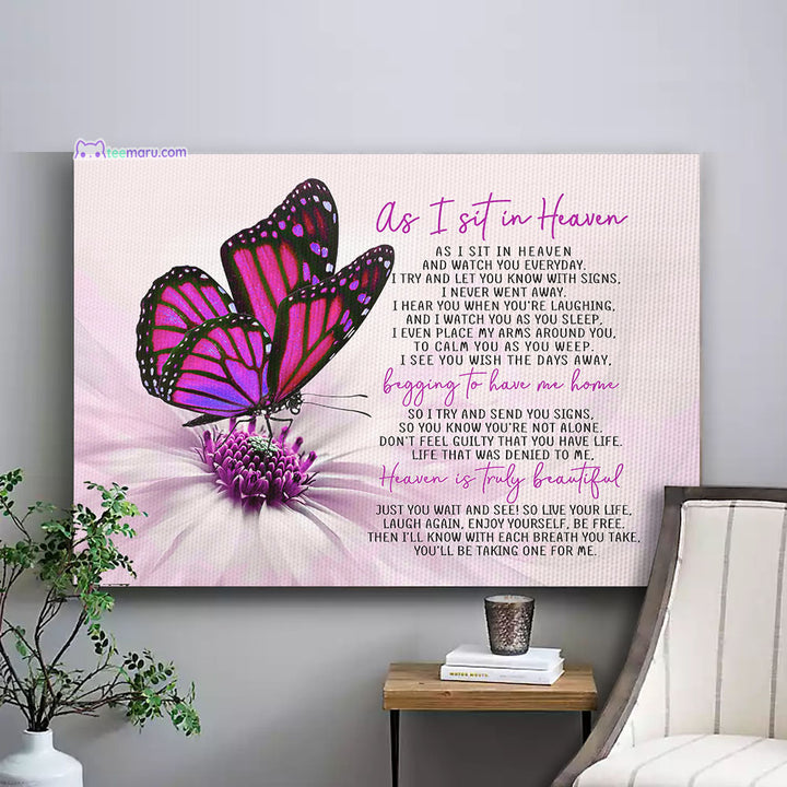 CAVA002 As I Sit In Heaven Pink Butterfly Memorial Canvas