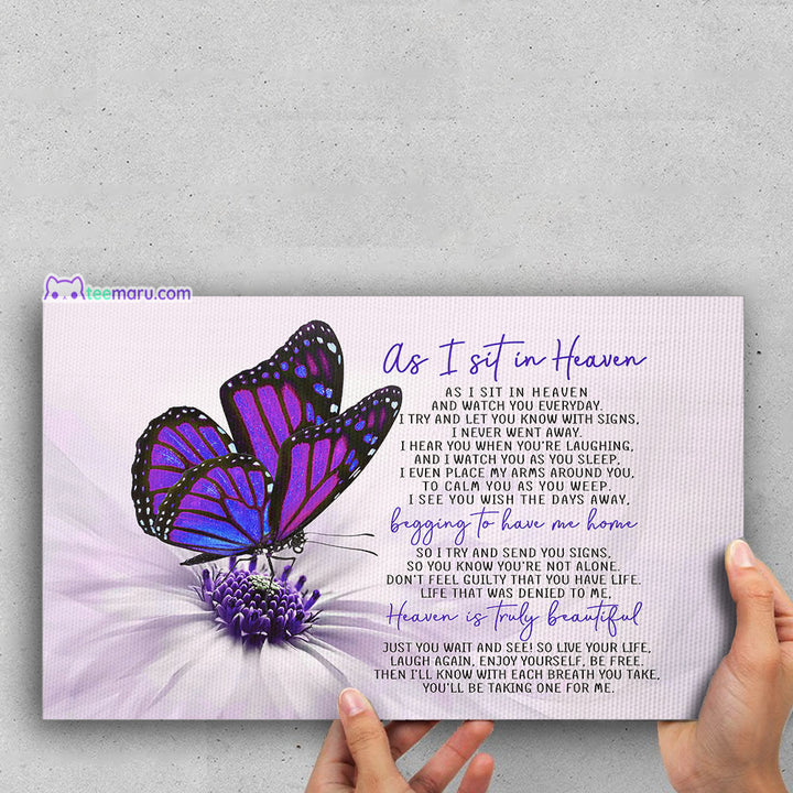 CAVA003 As I Sit In Heaven Purple Butterfly Memorial Canvas