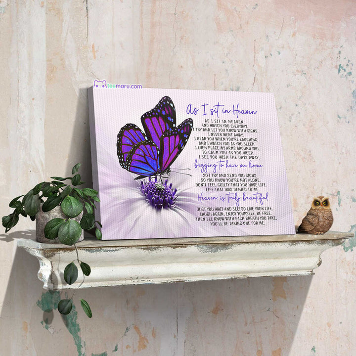 CAVA003 As I Sit In Heaven Purple Butterfly Memorial Canvas