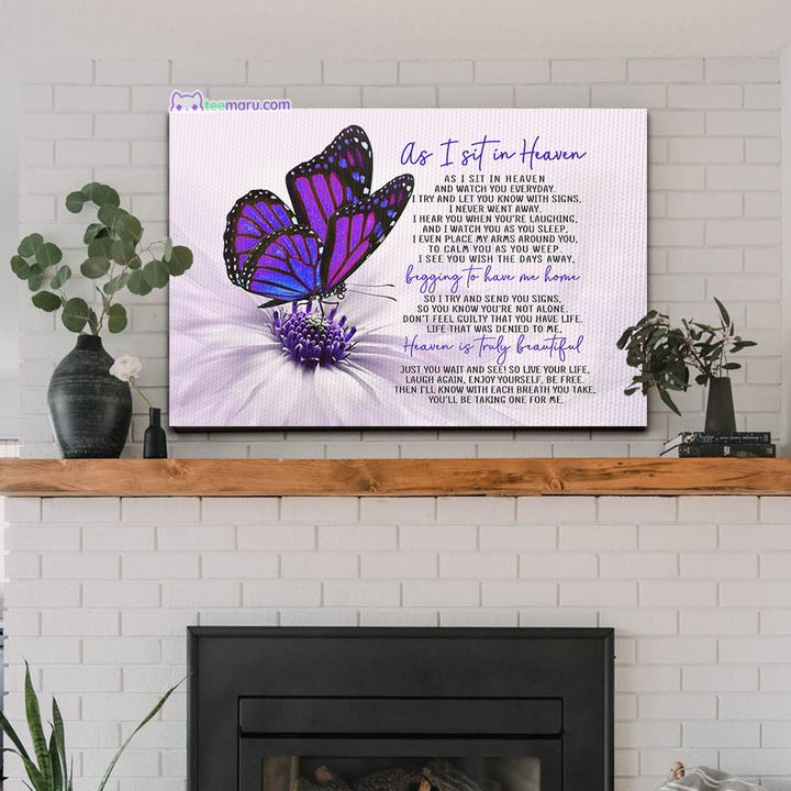 CAVA003 As I Sit In Heaven Purple Butterfly Memorial Canvas