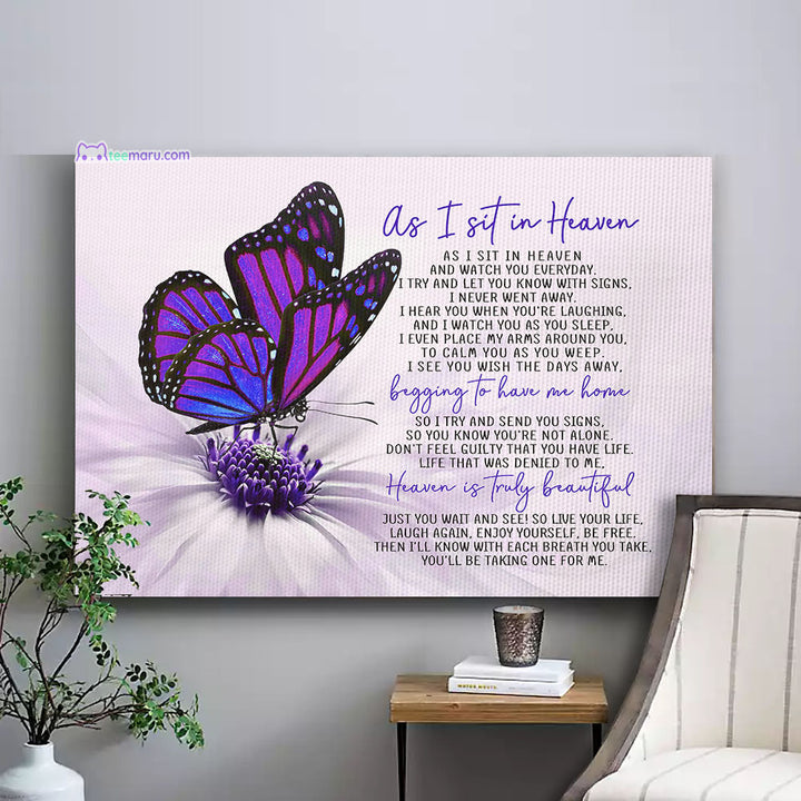 CAVA003 As I Sit In Heaven Purple Butterfly Memorial Canvas