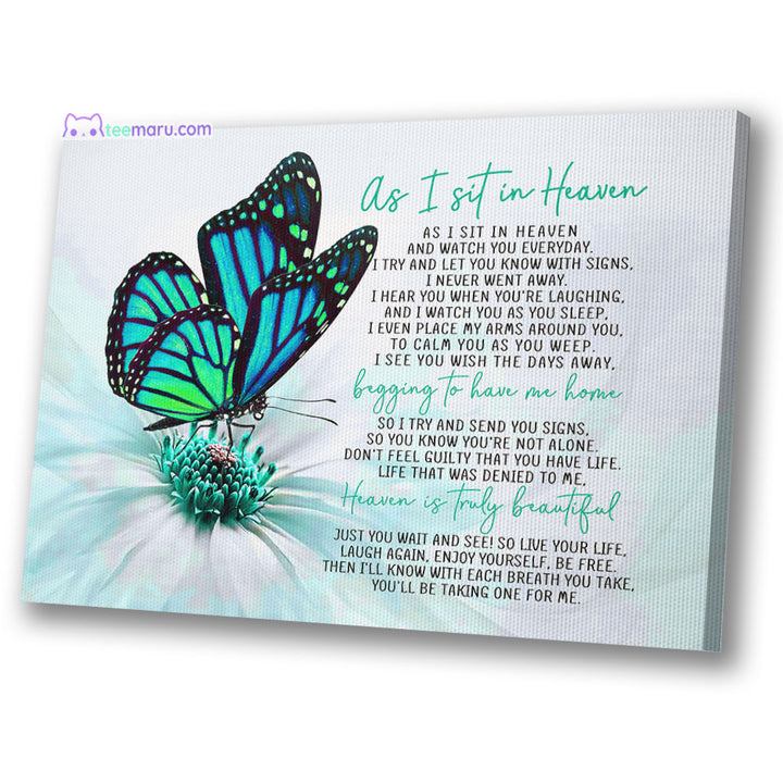 CAVA004 As I Sit In Heaven Turquoise Butterfly Memorial Canvas