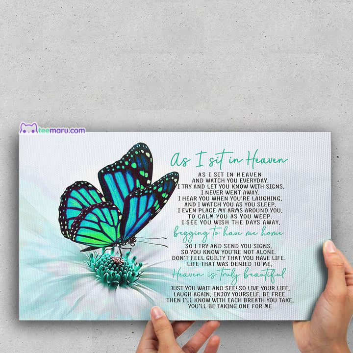 CAVA004 As I Sit In Heaven Turquoise Butterfly Memorial Canvas