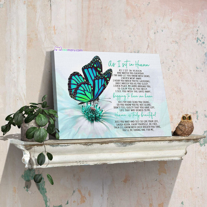 CAVA004 As I Sit In Heaven Turquoise Butterfly Memorial Canvas