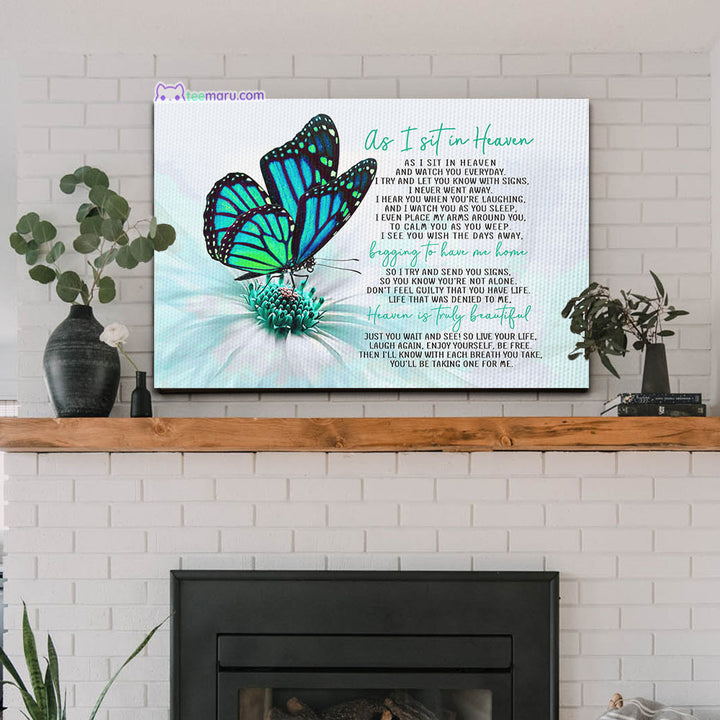 CAVA004 As I Sit In Heaven Turquoise Butterfly Memorial Canvas