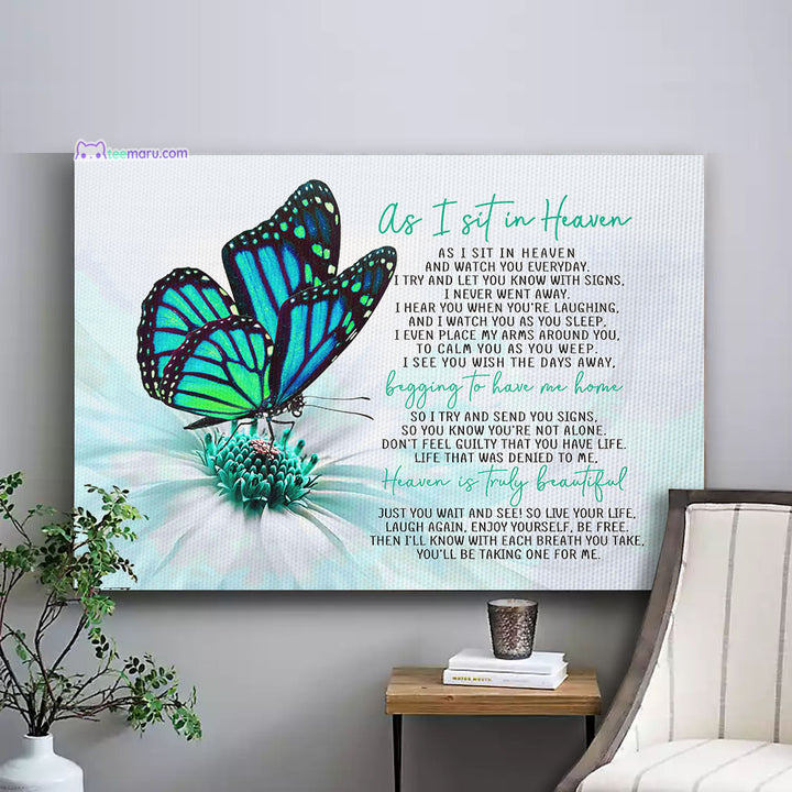 CAVA004 As I Sit In Heaven Turquoise Butterfly Memorial Canvas