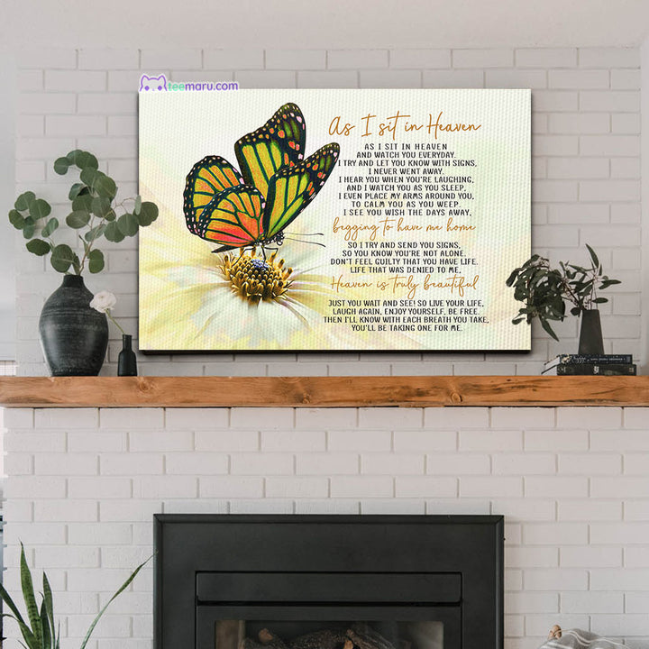 CAVA005 As I Sit In Heaven Yellow Butterfly Memorial Canvas