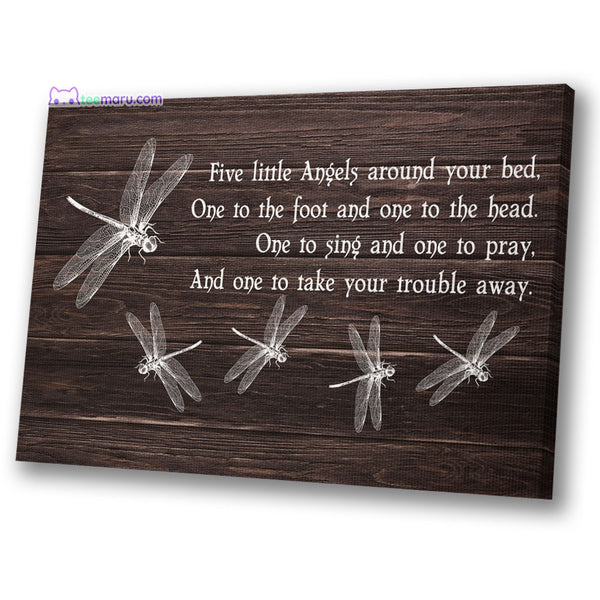 CAVA006 Five Little Angels Around Your Bed Dragonfly Memorial Canvas