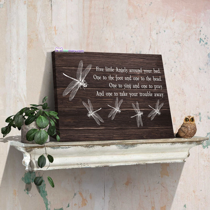 CAVA006 Five Little Angels Around Your Bed Dragonfly Memorial Canvas