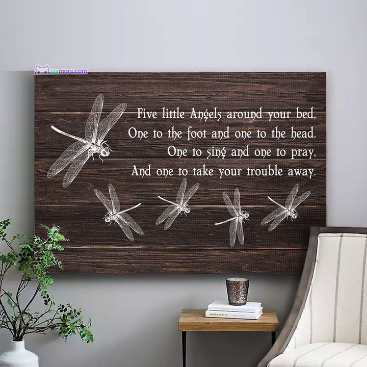 CAVA006 Five Little Angels Around Your Bed Dragonfly Memorial Canvas