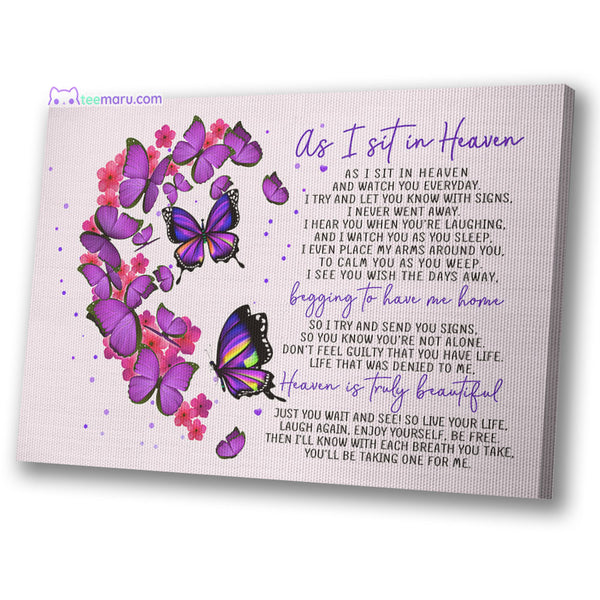 CAVA013 As I Sit In Heave Pink Butterfly Half Heart Memorial Canvas