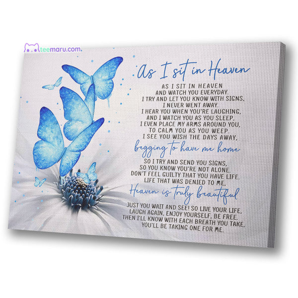 CAVA016 As I Sit In Heaven Blue Butterfly Memorial Canvas