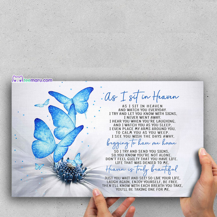 CAVA016 As I Sit In Heaven Blue Butterfly Memorial Canvas