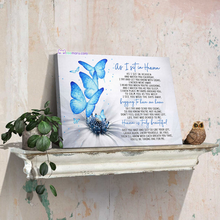 CAVA016 As I Sit In Heaven Blue Butterfly Memorial Canvas