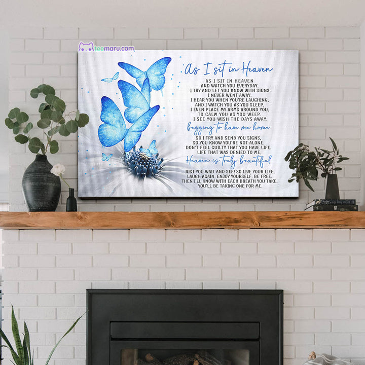 CAVA016 As I Sit In Heaven Blue Butterfly Memorial Canvas