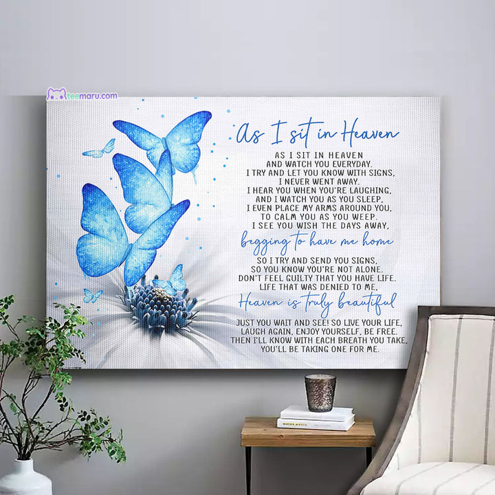 CAVA016 As I Sit In Heaven Blue Butterfly Memorial Canvas