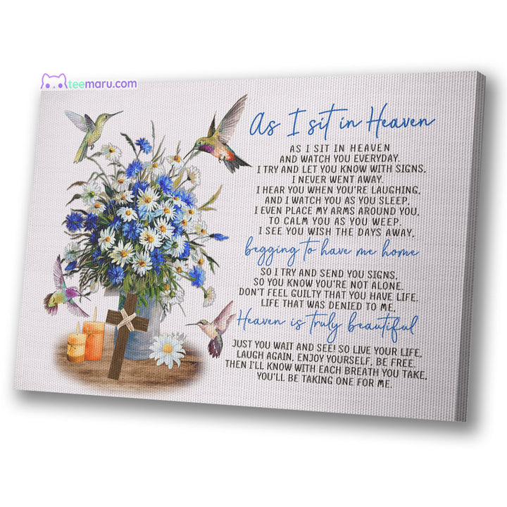 CAVA019 As I Sit In Heaven Hummingbird Daisy Memorial Canvas