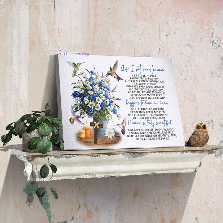 CAVA019 As I Sit In Heaven Hummingbird Daisy Memorial Canvas