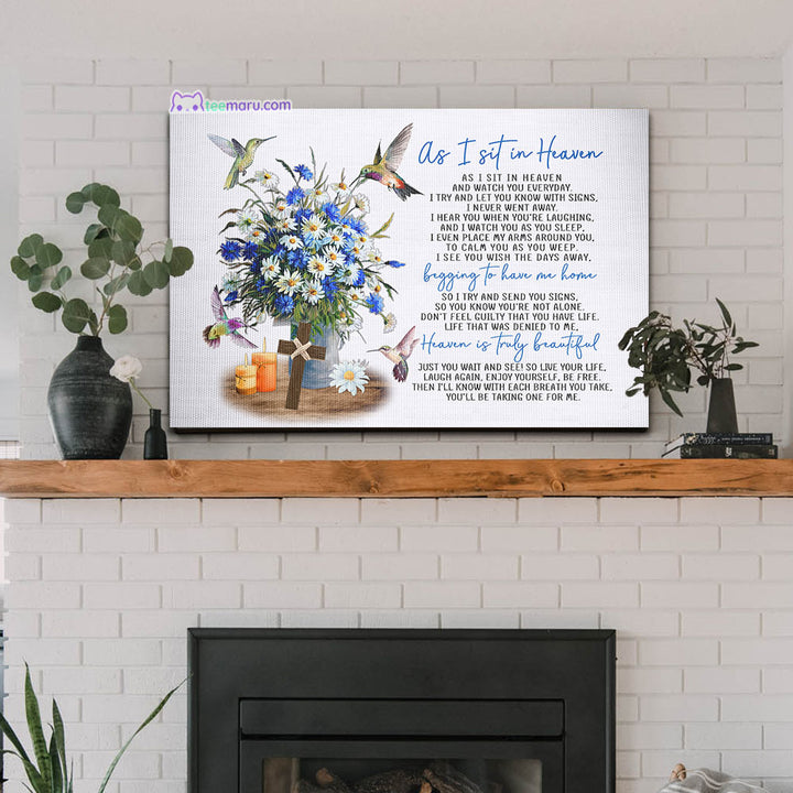 CAVA019 As I Sit In Heaven Hummingbird Daisy Memorial Canvas