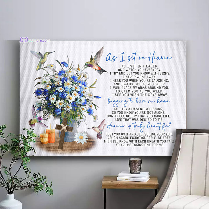 CAVA019 As I Sit In Heaven Hummingbird Daisy Memorial Canvas