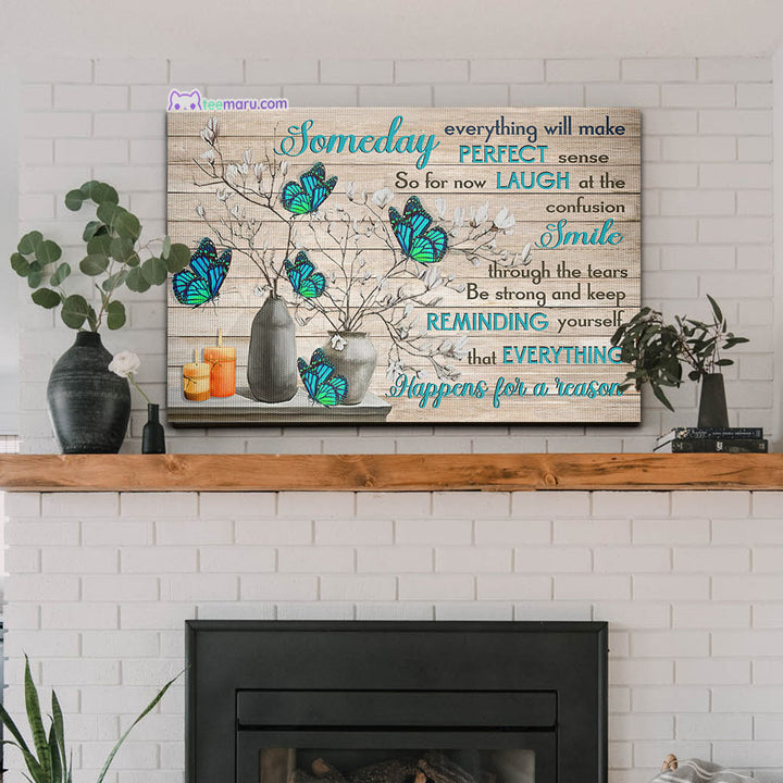 CAVA030 Someday Everything Will Make Perfect Sense Turquose Butterfly Memorial Canvas TeeMaru