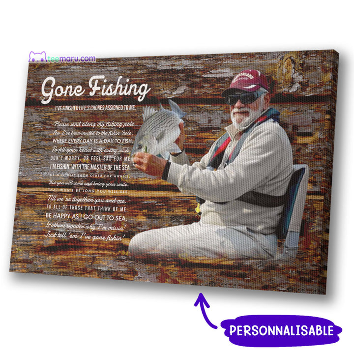 Gone Fishing In Heaven Personalized Fisherman Photo Memorial Canvas CAVA047 TeeMaru