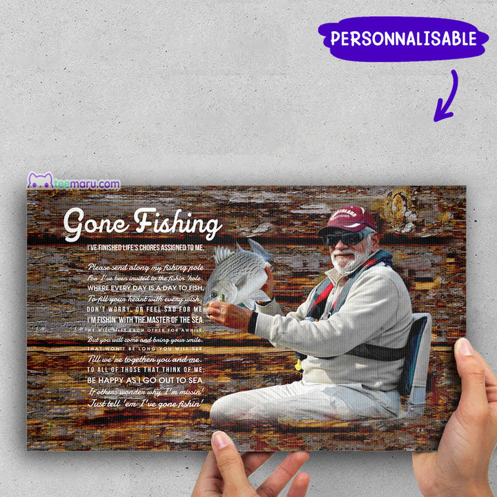 Gone Fishing In Heaven Personalized Fisherman Photo Memorial Canvas CAVA047 TeeMaru