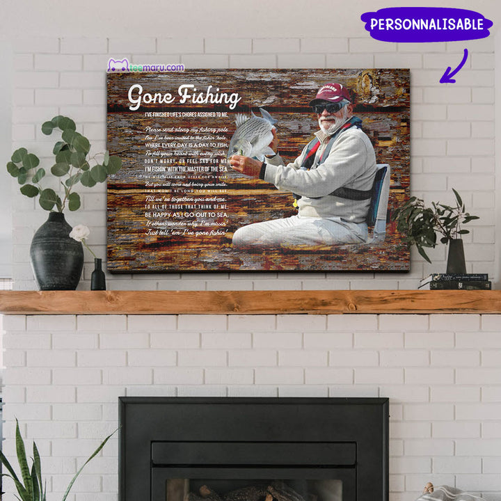 Gone Fishing In Heaven Personalized Fisherman Photo Memorial Canvas CAVA047 TeeMaru