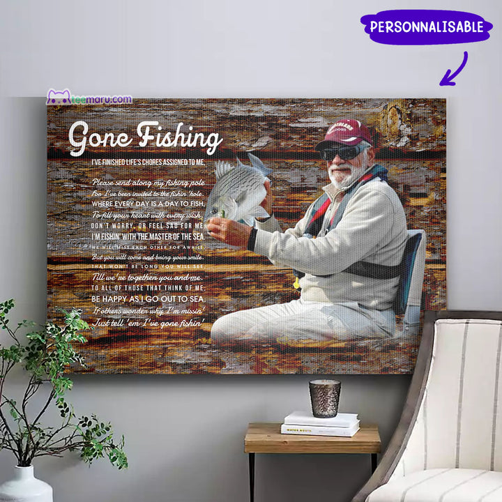 Gone Fishing In Heaven Personalized Fisherman Photo Memorial Canvas CAVA047 TeeMaru