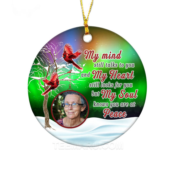 Cardinal My Mind Still Talks To You Personalized Memorial Ceramic Ornament COLVPT0010