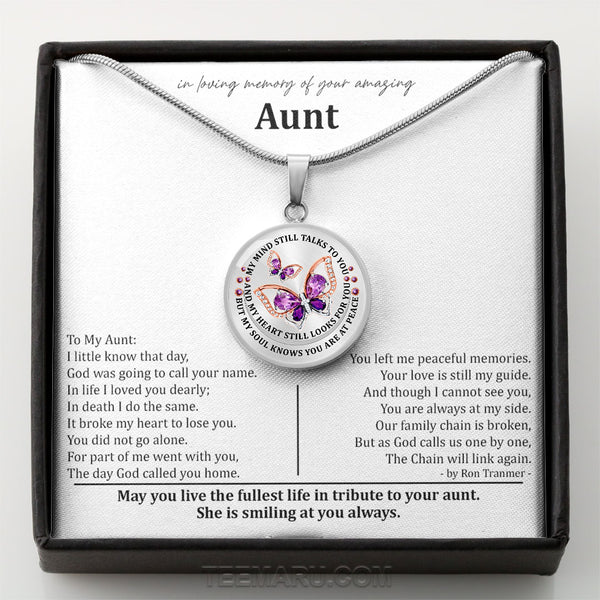 Loss of Aunt Purple Butterfly My Mind Still Talks To You Memorial Necklace MCLVBC0001