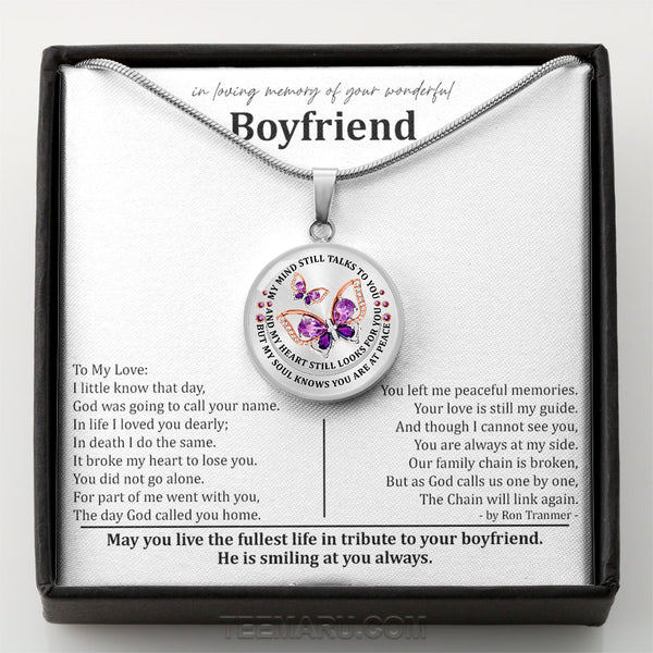 Loss of Boyfriend Purple Butterfly Circle Pendant Memorial Necklace with Card MCLVBC0001