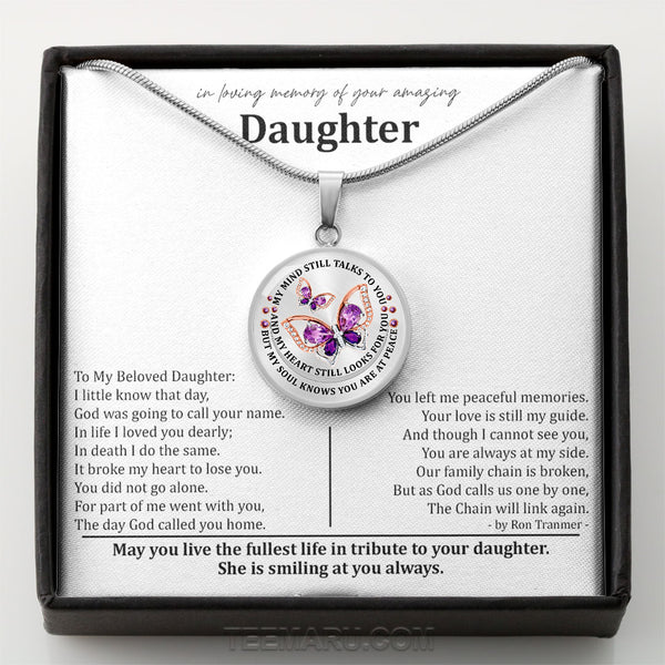 Loss of Daughter Purple Butterfly Circle Pendant Memorial Necklace with Card MCLVBC0001