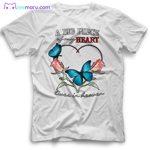 MEBS011 A Big Piece Of My Heart Blue Butterfly Rose Memorial T-Shirt