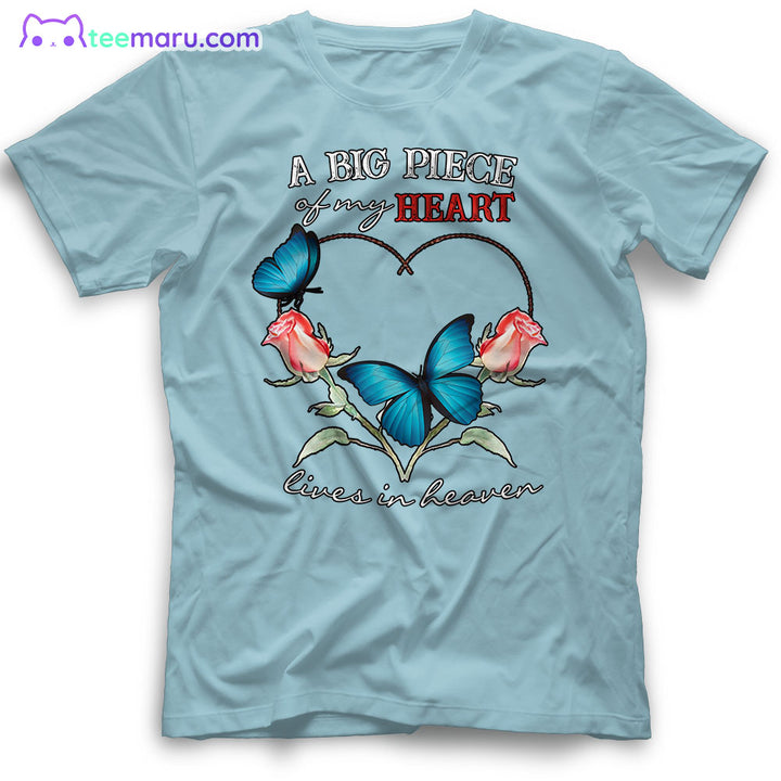 MEBS011 A Big Piece Of My Heart Blue Butterfly Rose Memorial T-Shirt