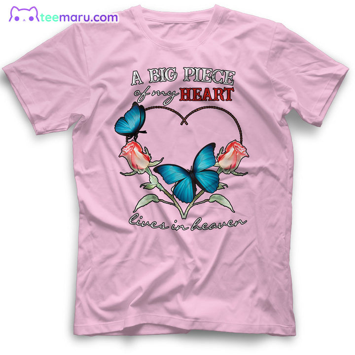 MEBS011 A Big Piece Of My Heart Blue Butterfly Rose Memorial T-Shirt