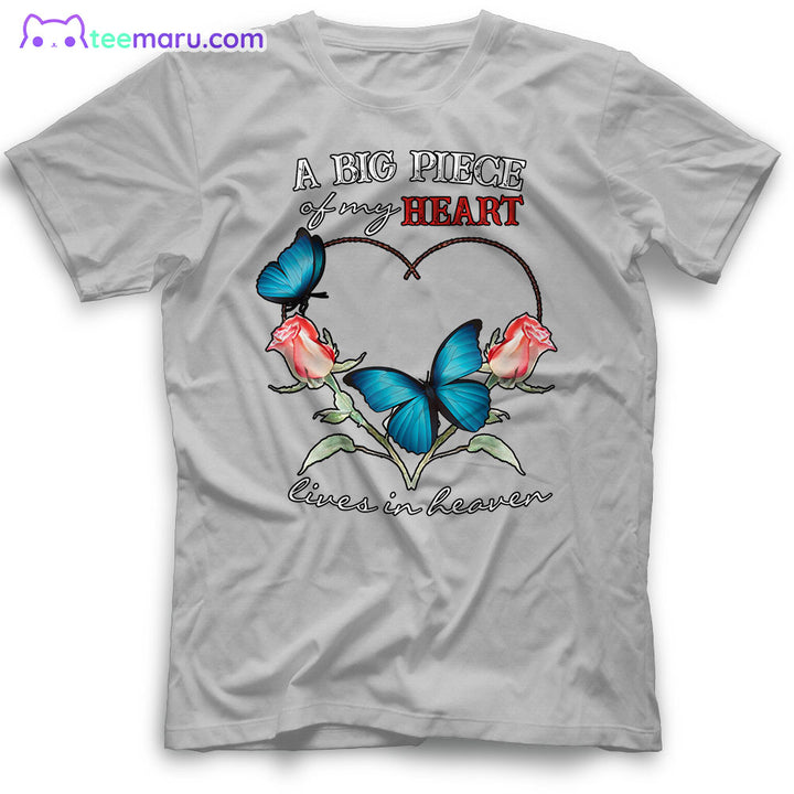 MEBS011 A Big Piece Of My Heart Blue Butterfly Rose Memorial T-Shirt