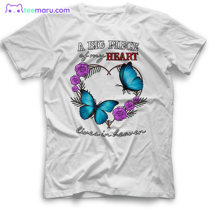 MEBS012 A Big Piece Of My Heart Blue Butterfly Rose Memorial T-Shirt