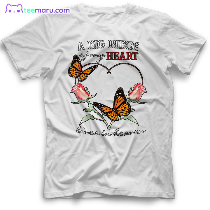 MEBS013 A Big Piece Of My Heart Orange Butterfly Rose Memorial T-Shirt