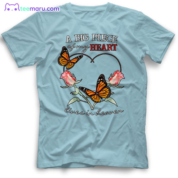 MEBS013 A Big Piece Of My Heart Orange Butterfly Rose Memorial T-Shirt