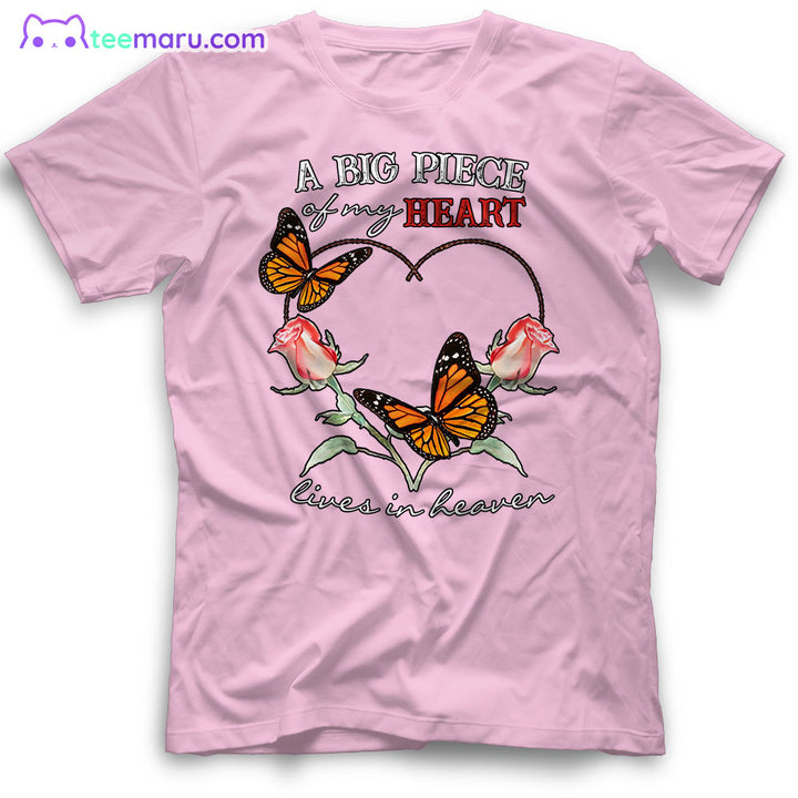 MEBS013 A Big Piece Of My Heart Orange Butterfly Rose Memorial T-Shirt