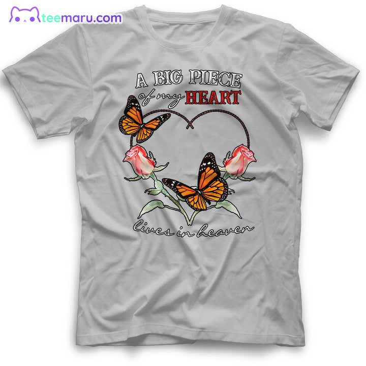 MEBS013 A Big Piece Of My Heart Orange Butterfly Rose Memorial T-Shirt