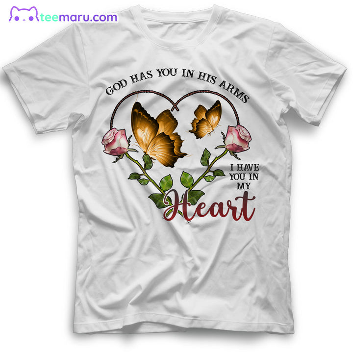 MEBS015 God Has You In His Arms Butterfly Rose Memorial T-Shirt