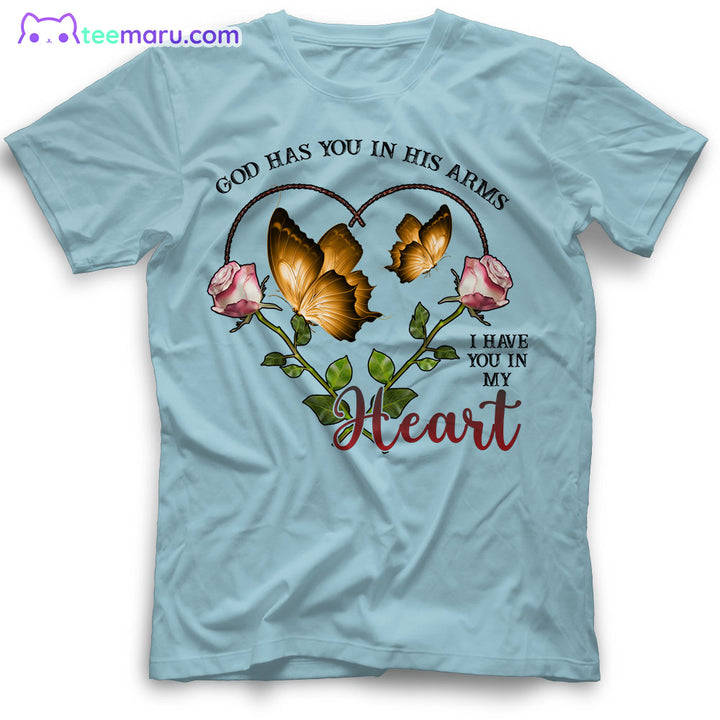 MEBS015 God Has You In His Arms Butterfly Rose Memorial T-Shirt